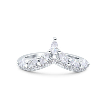 V Art Deco Thumb Ring Chevron Midi Half Eternity Ring Wedding Engagement Band Marquise Round Simulated CZ 925 Sterling Silver (10mm)